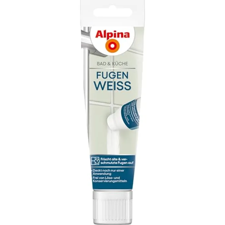 Alpina Bad & Küche Fugen Weiß, Fugenfarbe mit Schwammtube für strahlend saubere Fugen, 0,1L, deckt nach 1 Anwendung