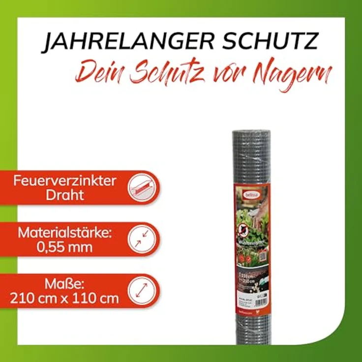 bellissa Wühlmausgitter Stahldraht Beetgitter bissfest engmaschig 210x110 cm feuerverzinkt 97142 – Bild 3