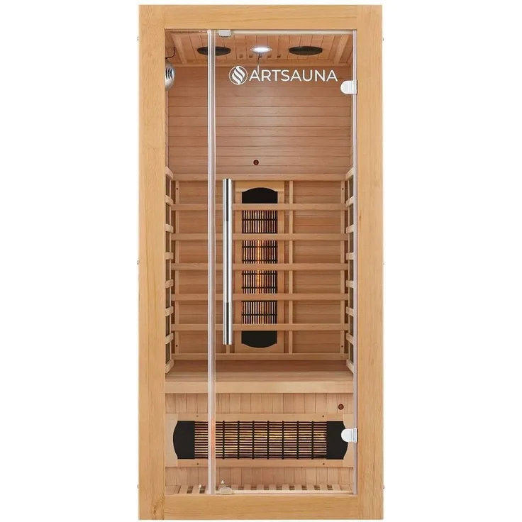 Artsauna Infrarotkabine Kiruna90 Dual Technologie, BxTxH: 90 x 90 x 190 cm, für 1 Personen, Hemlockholz, HiFi-System, Bluetooth, LED-Farblicht, Natur