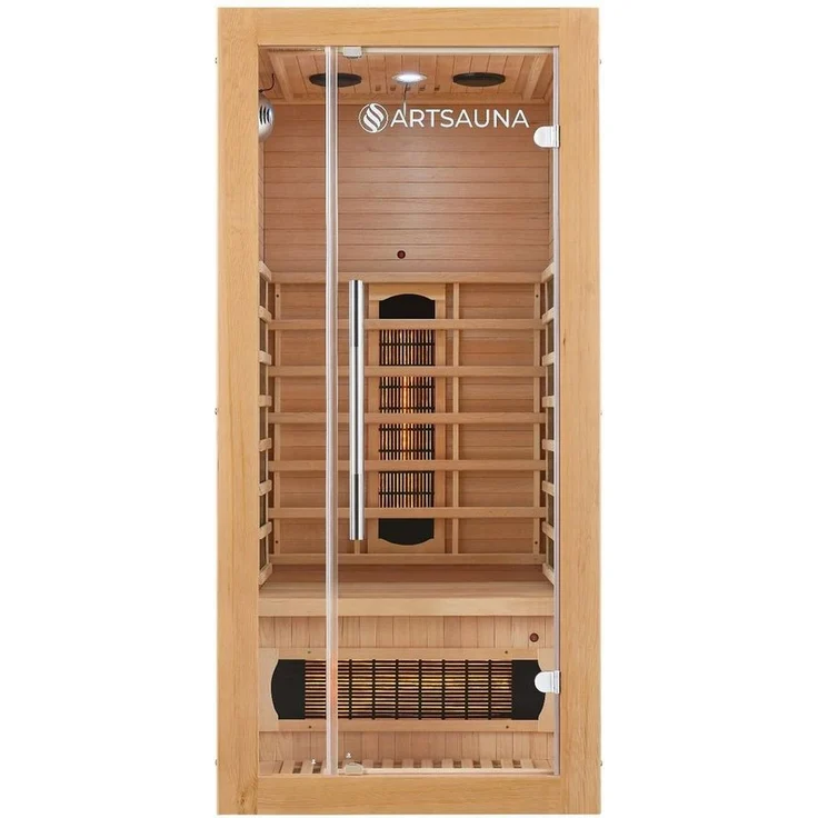Artsauna Infrarotkabine Kiruna90 Dual Technologie, BxTxH: 90 x 90 x 190 cm, für 1 Personen, Hemlockholz, HiFi-System, Bluetooth, LED-Farblicht, Natur – Bild 1