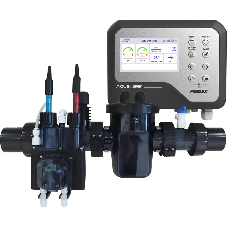 Star Pump Poolex Aqualyser Flex, Salzelektrolyse- und pH-Dosieranlage für Pools bis 80 m³, automatisierte Chlorproduktion bis 20 g/h, App-gesteuerte Wartung