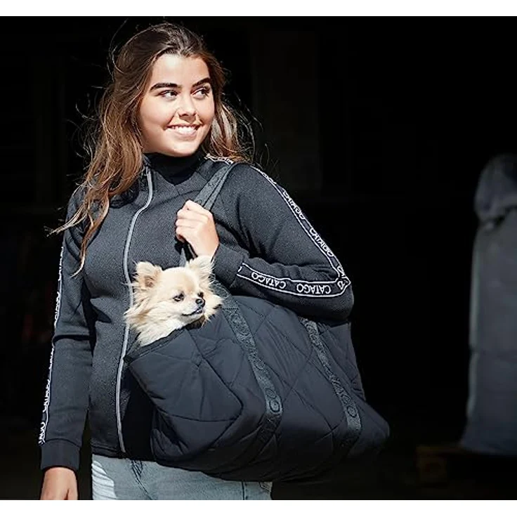 CATAGO Gesteppte Hundetragetasche schwarz - Tragetasche für kleinere Hunde, weich gepolstert mit kuscheligem Kunstfell – Bild 2