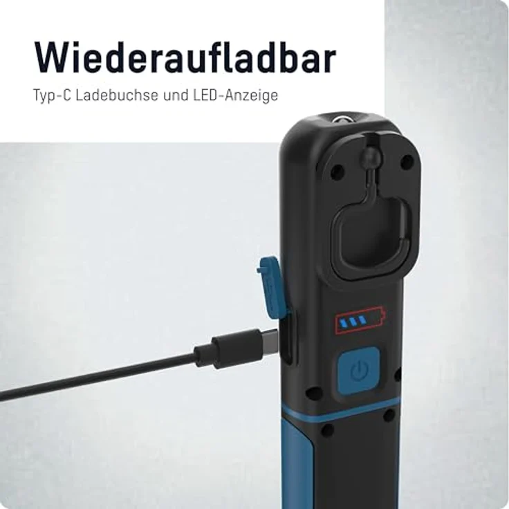 ANSMANN LED Arbeitsleuchte, wiederaufladbare Taschenlampe mit Magnetfuß und Haken, 350lm, 7h Leuchtdauer, USB aufladbar, robust und stoßfest für Werkstatt, Camping und KFZ – Bild 5
