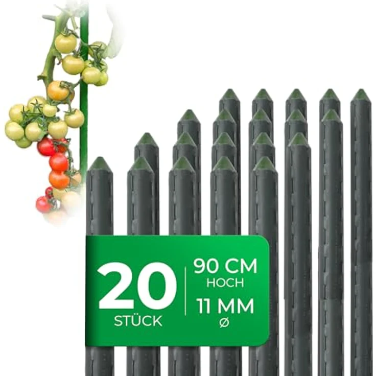 Novatool Rankhilfe, 20 Stück Pflanzstäbe 90 cm, grün, 11 mm Metallrohr kunststoffummantelt, korrosionsbeständig – Bild 1