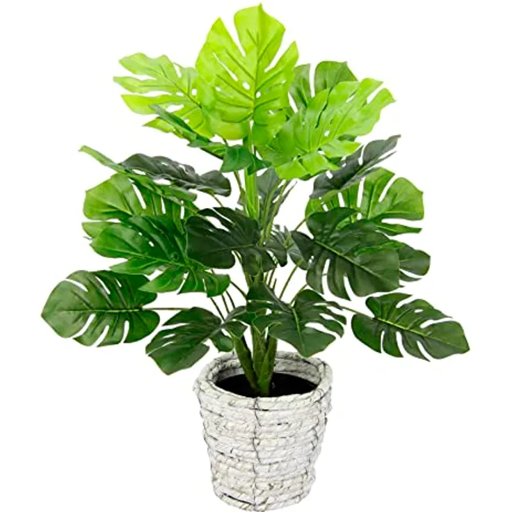 Flair Flower Künstliche Splitphilo-Pflanze mit Übertopf Monstera Deko Kunst-Pflanze Seidenblumen Seidenpflanzen Real Touch grün groß Grünpflanze Büropflanze, 044472GN, 46x35x35 cm