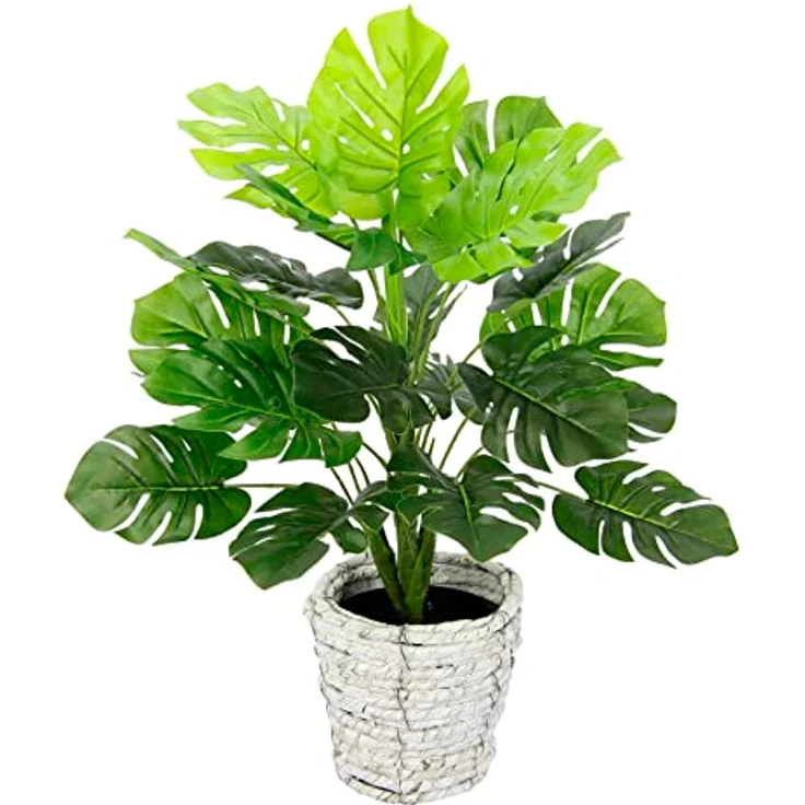 Flair Flower Künstliche Splitphilo-Pflanze mit Übertopf Monstera Deko Kunst-Pflanze Seidenblumen Seidenpflanzen Real Touch grün groß Grünpflanze Büropflanze, 044472GN, 46x35x35 cm – Bild 1