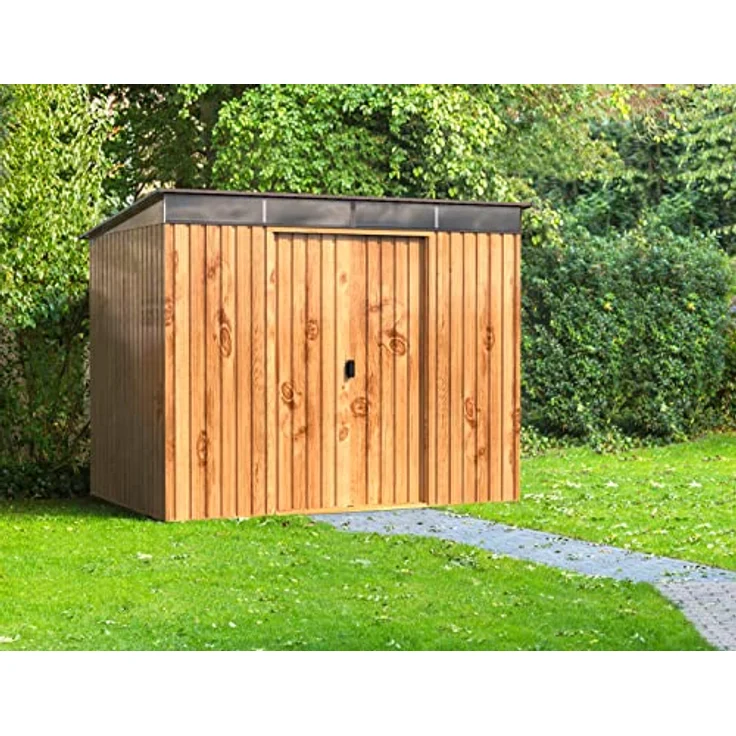 Duramax TOP Pent Roof Skylight 8 x 6 Metall gerätehaus, hergestellt aus verzinktem Stahl, verstärkte Dachkonstruktion, integriertes Oberlicht für Sonnenlicht, Geräteschuppen, Holzmaserung – Bild 3