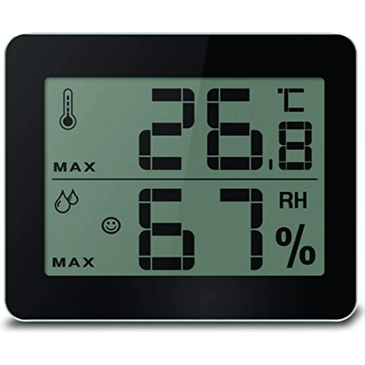 TECHNOLINE WS 9450 Wetterstation, kompakte Raumklima-Station mit Innentemperatur- und Luftfeuchteanzeige, hochglanzschwarz, inkl. MIN/MAX-Speicherung und Wohlfühlindikator – Bild 1