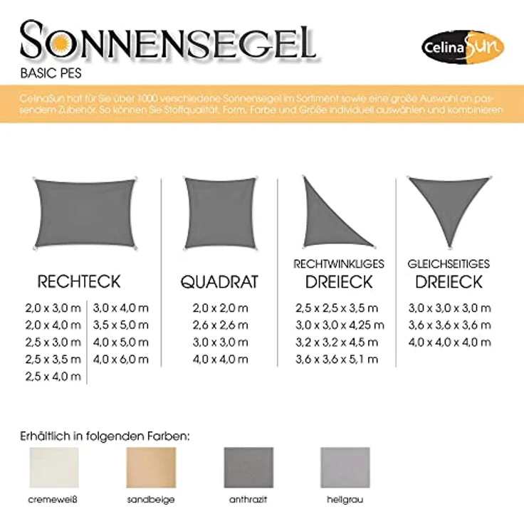 CelinaSun Sonnensegel inkl Befestigungsseile Basic Dreieck rechtwinklig 2,5 x 2,5 x 3,5 m cremeweiß Sonnenschutz wasserabweisend – Bild 4