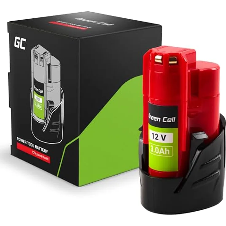 Green Cell 12V 3Ah Li-Ion Akku für Milwaukee M12 Elektrowerkzeuge — Hochleistungs Ersatzakku mit bis zu 1000 Ladezyklen, kompatibel mit 4932451388