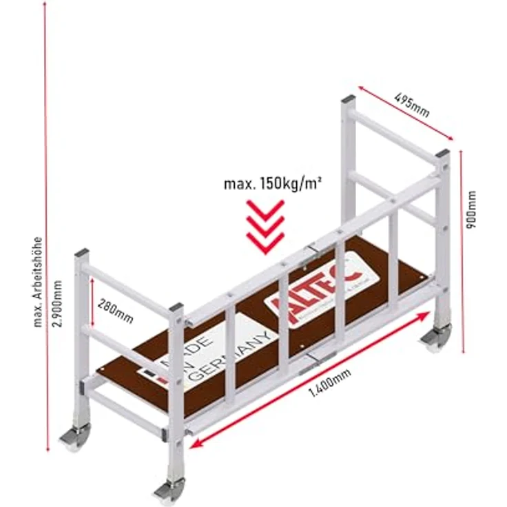 ALTEC Aluminium Klappgerüst AluFold® faltbare Arbeitsplattform mit rutschhemmendem Belag, 4 Laufrollen und hoher Belastbarkeit – Bild 2