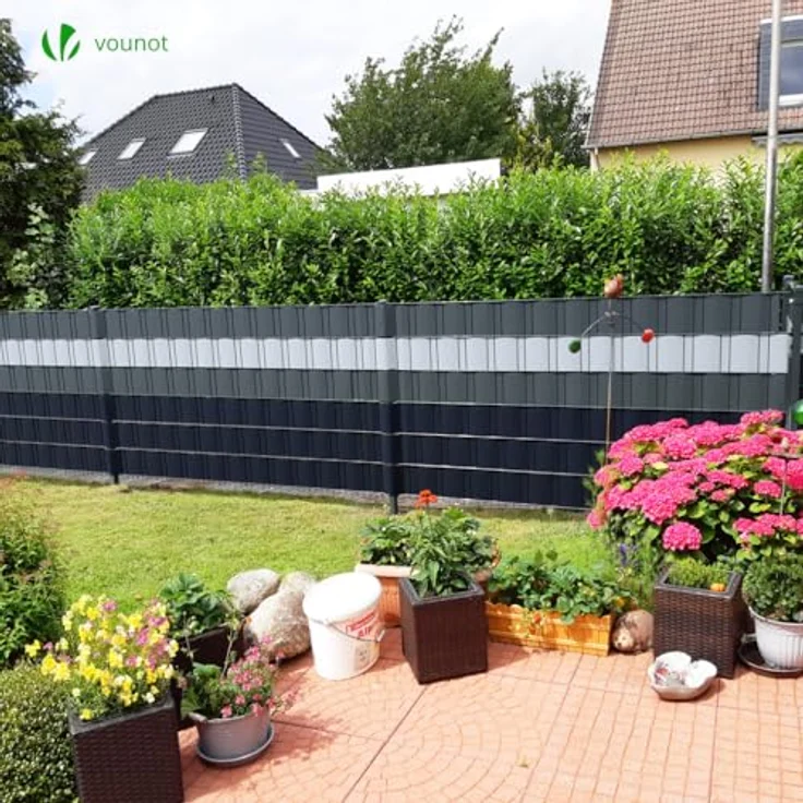 VOUNOT PVC Sichtschutzstreifen für Doppelstabmatten 140m x 19cm, 80 Befestigungsclips, Sichtschutz Zaunfolie für Stabmattenzaun, Gartenzaun, Zaun, Anthrazit – Bild 3
