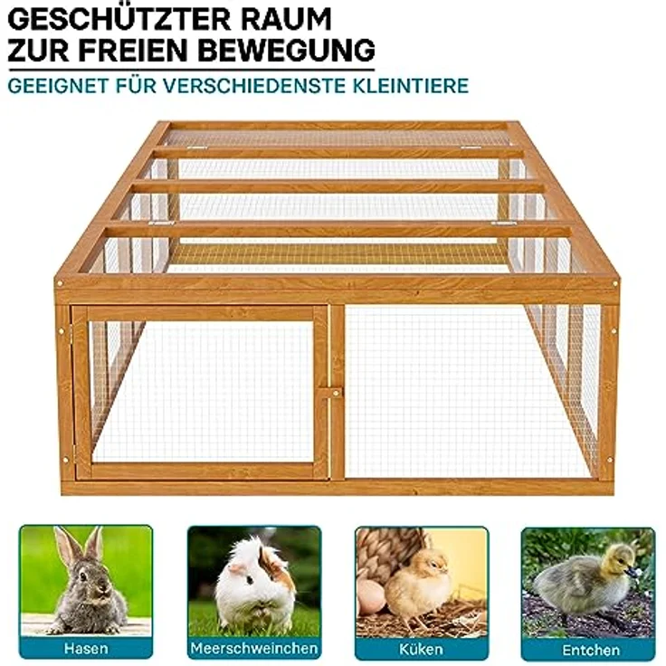 Wiltec XXL Freilaufgehege Holz 1800 x 900 x 480 mm, Kasten Stall mit klappbarer Abdeckung, Kleintierstall Kaninchen Hasen, Freigehege, artgerechte Haltung, robuste Materialien, sicherer Freiraum, flexibler Deckel, ergänzend – Bild 5