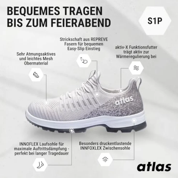 Atlas Sicherheitsschuhe 77500 FAST 10, Arbeitsschuhe, Sicherheitsschuhe, weiß, Größe 10 – Bild 4