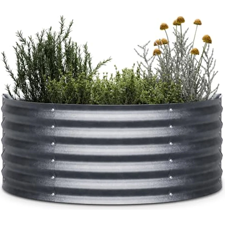 Blumfeldt High Grow Half Circle Hochbeet - 200-l aus Galvalume-Stahl, Rost- und Frostsicher, 43 cm Höhe, Silber – Bild 1