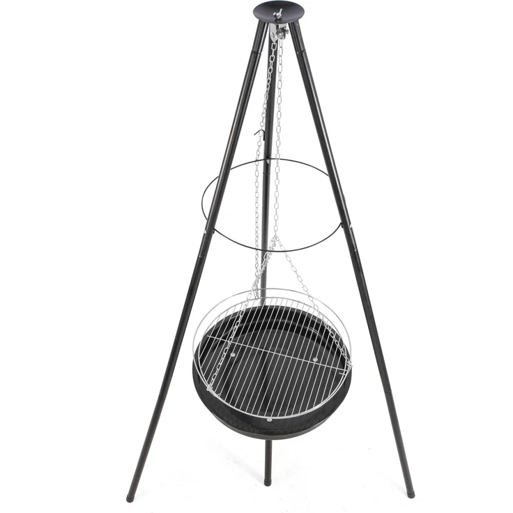 DELUKE Schwenkgrill MOMO, Eisen Schwarz-Silber 152x69x76cm | Holzkohle Hängegrill mit schwenkbarer Grillfläche und robuster Konstruktion