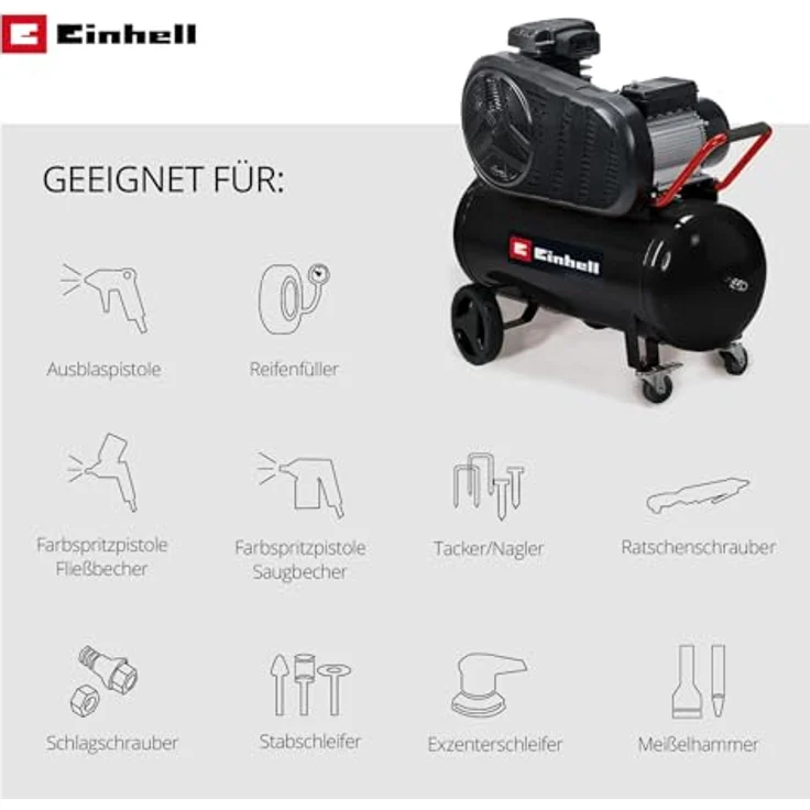 Einhell TE-AC 430/50/10, leistungsstarker Kompressor mit 3000 W, 50 l Tank und ölgeschmierter Pumpe – Bild 2