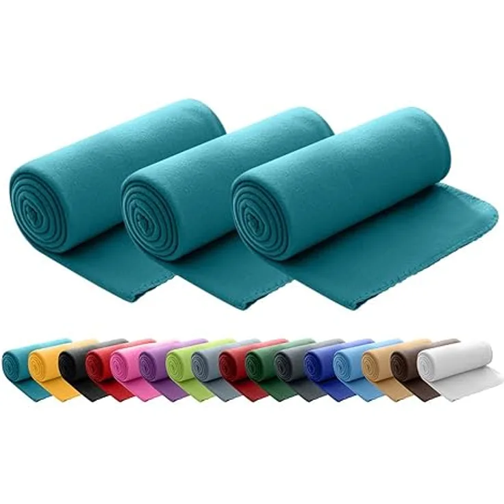 wometo 3er Set Polar Fleecedecke oekoTex 130x160 ca. 400g mit Anti-Pilling und Kettelrand türkis Petrol