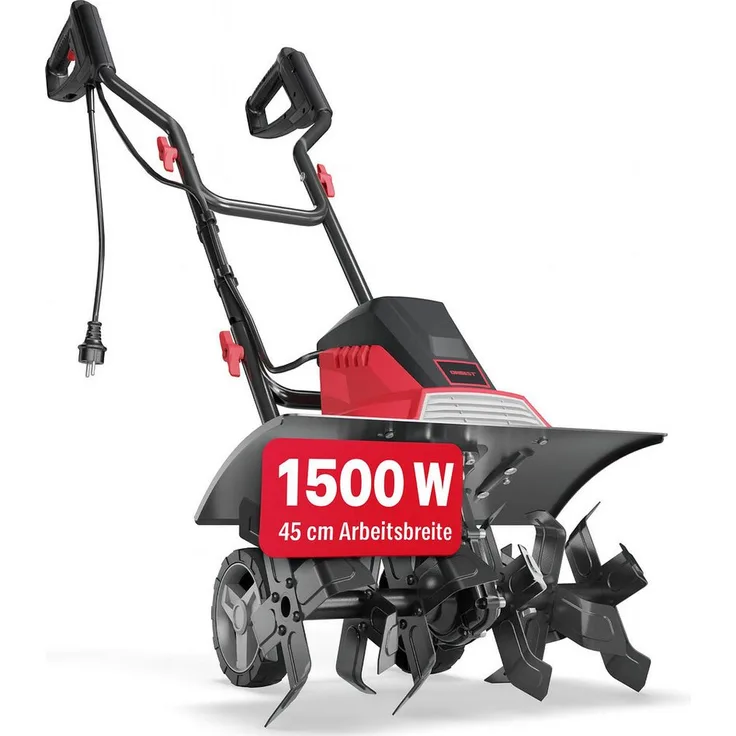 Onbest Elektromotorhacke T1545, 1500W mit 45 cm Arbeitsbreite, 22 cm Arbeitstiefe, ergonomisches Design