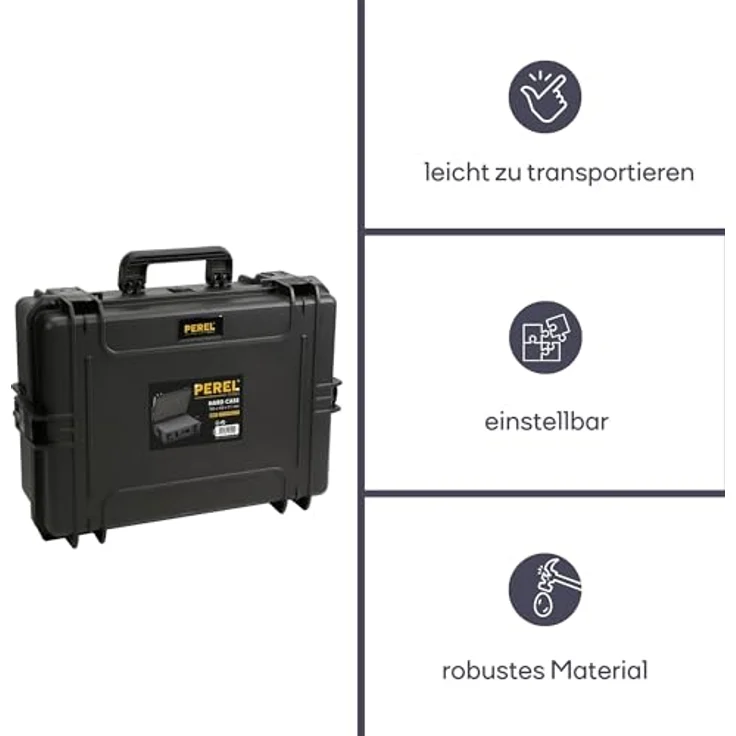 Perel Werkzeugkoffer, Outdoor Koffer 555, wasserdichtes und robustes Gehäuse mit Schaumstoffeinsätzen – Bild 4