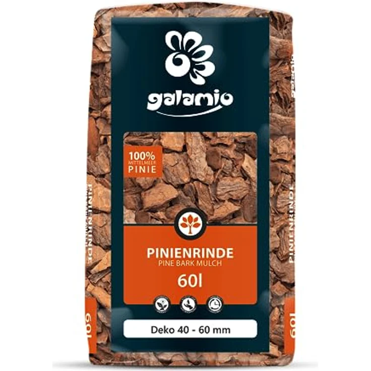 GALAMIO Pinienrinde Deko 40-60mm, 60l Sack Rindenmulch aus Mittelmeerkiefer für effektiven Unkrautschutz und dekorative Bodenabdeckung, rostrot – Bild 3