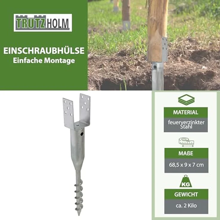 TRUTZHOLM U-Profil Bodenhülse zum Einschrauben, 6x langlebige feuerverzinkte Bodenhülsen 9x9 cm, 68,5 cm Länge, einfache Montage ohne Betonieren – Bild 2