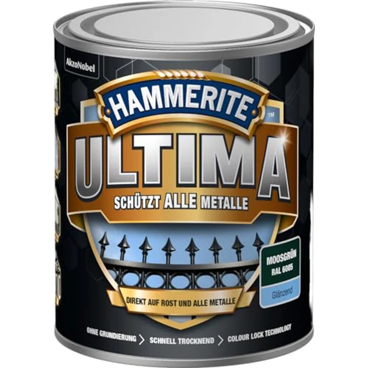 Hammerite Ultima Metall Schutzlack für alle Metalle, direkt auf Rost Glänzend RAL6005 Moosgrün 750ml – Bild 2
