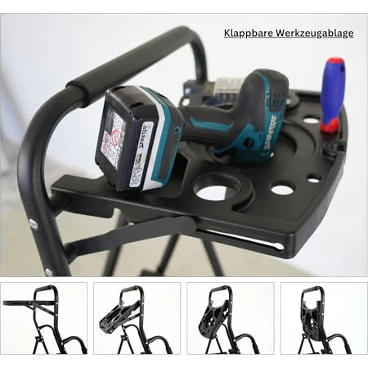 PROREGAL® Trittleiter Profi-Stehleiter, klappbar, 5 Stufen, Traglast 150 kg, robuste Stahlkonstruktion, Kunststoffstufen, Matt Schwarz – Bild 6