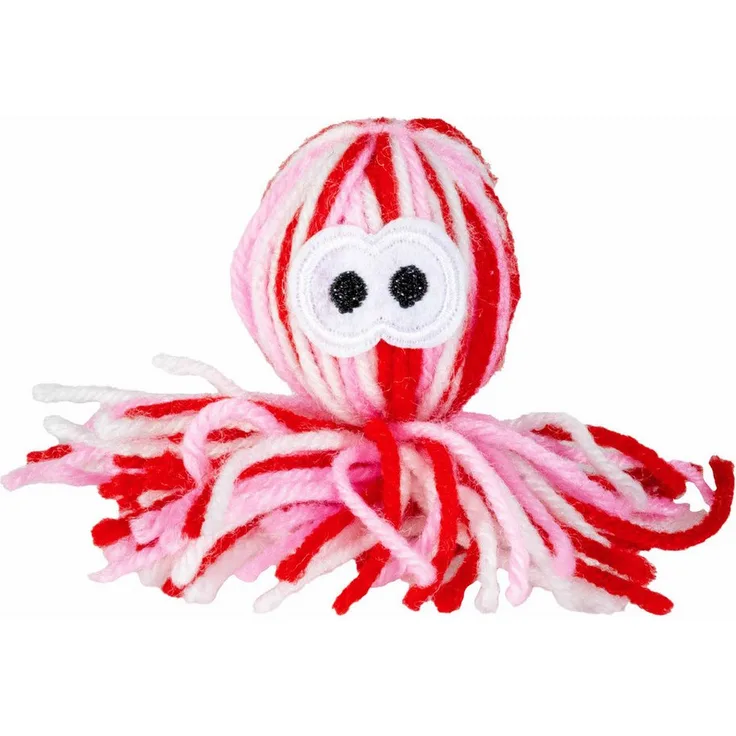 DUVO+ Wooly Oktopus Katzenspielzeug mit Sound, rot/weiß, 10 x 4 x 4 cm