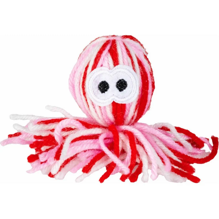 DUVO+ Wooly Oktopus Katzenspielzeug mit Sound, rot/weiß, 10 x 4 x 4 cm