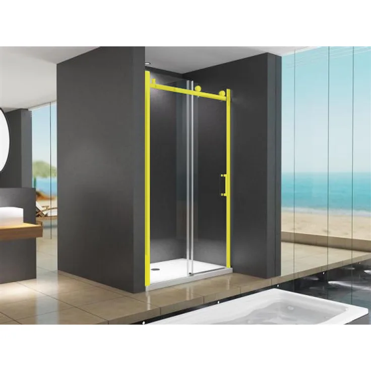 BuyLando Viktoria 150x195 cm Nischendusche mit Schiebetür, Klarglas, Gold Beschläge, wasserabweisende Beschichtung