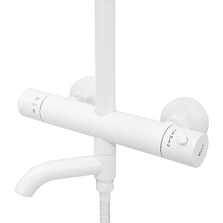 Rea Lungo White Thermostat Duschsystem, Duschset mit 25x25 cm Regendusche, Messing Duscharmatur, 150 cm Schlauch für Badezimmer – Bild 2