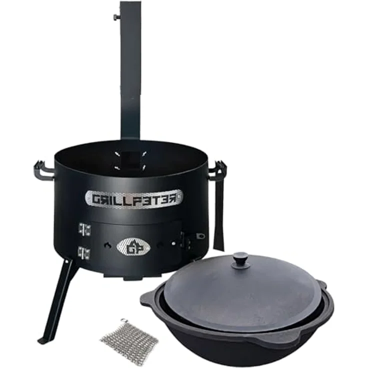 Grillpeter Utschak Asamat Ø50 cm, Holzkohlegrill mit 22L Kazan aus Gusseisen und Reinigungsset – Bild 1