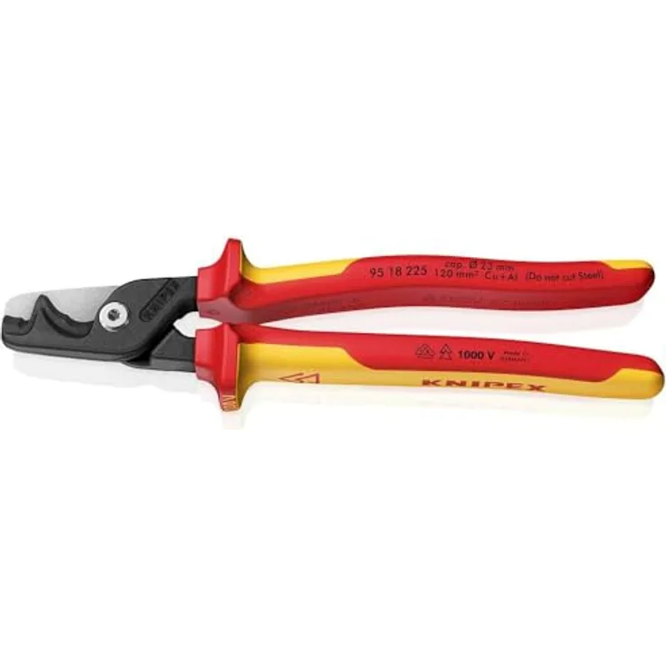 Knipex VDE StepCut XL 95 18 225 Kabelschere - Isolierender Mehrkomponenten-Griff, VDE-geprüft, Stufenschnitt, Kunststoff überzogen brüniert 234 mm