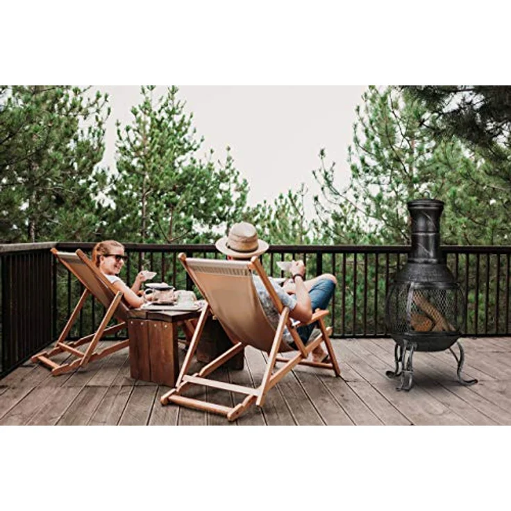 relaxdays Feuerschale Aztekenofen für Garten grau, Terrassenkamin mit Funkenschutz und Schürhaken – Bild 6