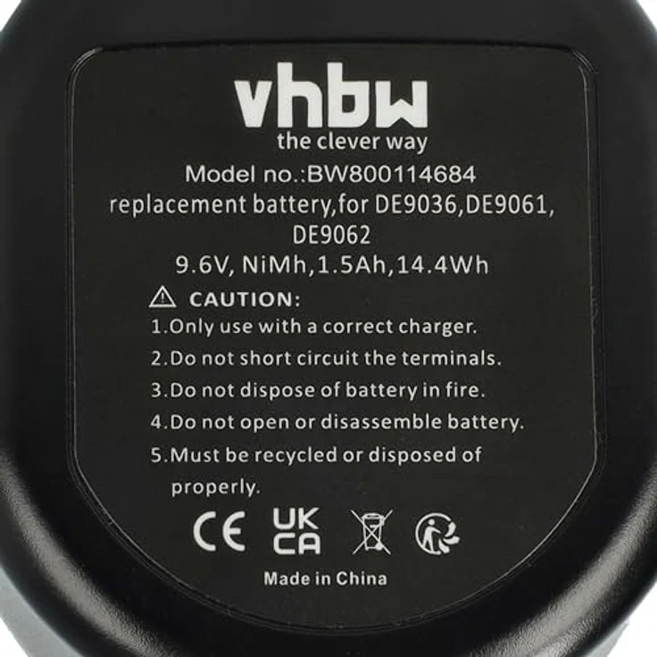 vhbw Akku Ersatz für Dewalt DE9074, DC9062, DE9036, DE9061, DE9062, DW9061, DW9062 für Elektrowerkzeug (1500 mAh, NiMH, 9,6 V) - Hochleistungsakku mit Kurzschluss- & Überhitzungsschutz – Bild 5