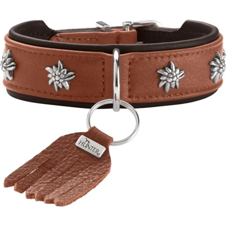 HUNTER Hundehalsband MÜNCHEN, Cognac/schwarz, Leder, edle Trachten-Details, fellschonend, Made in Germany, Größe 47 – Bild 1