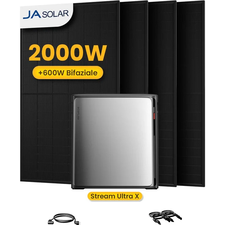 Powerness® Balkonkraftwerk Ecoflow Stream Ultra X 3,84 kWh mit 2000W Full Black Bifazial Solarmodulen, Plug & Play, 6000 Zyklen, 0% MwSt.