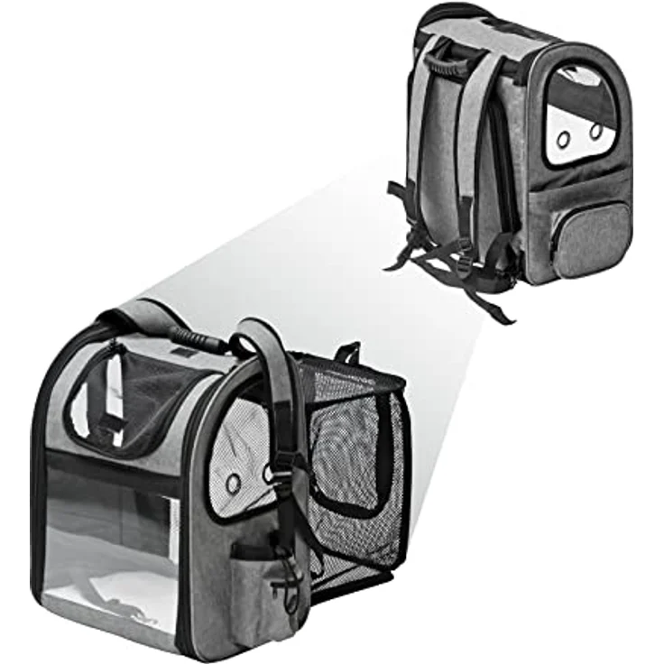 Fudajo Ausziehbarer Haustier Rucksack, Flexibles Platzangebot, Sicher unterwegs, Optimale Belüftung, Schwarz und Grau - Preisvergleich – Bild 2