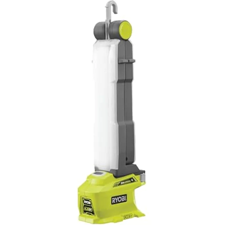 RYOBI 18 V ONE+ Arbeitsleuchte R18ALF-0, Klappbare Stableuchte mit 2 separat einschaltbaren Lampen, 850 Lumen, Lichtfarbe 5700 K, Grün, Grau