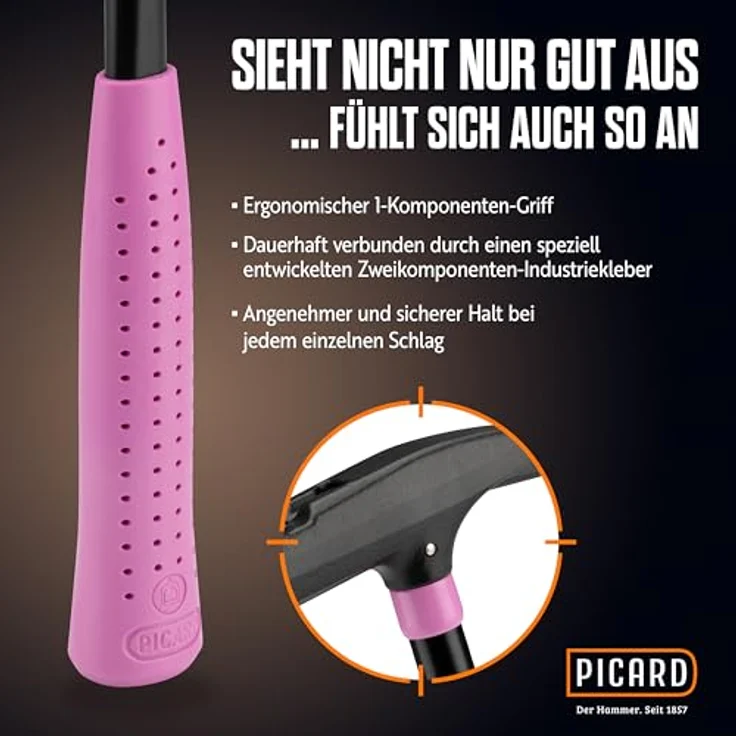 Picard Latthammer Pink Edition, Nr. 626M 760g geraut | Magnetischer Nagelhalter | GS-geprüft & VPA-zertifiziert | Korrosionsgeschützt | Ergonomischer Griff | 32cm Länge | Made in Germany seit 1857 – Bild 3