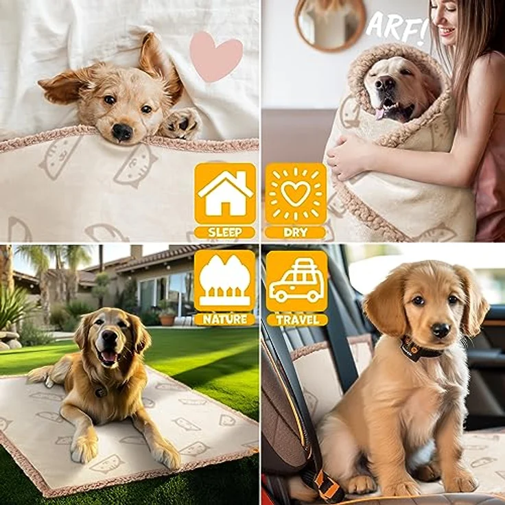 Lovpet® wasserdichte Hundedecke, Fleece Haustier Decke Katzendecke + 3X Kauknochen, für mittelgroße und große Hunde, Katzen, 152 x 127 cm, XL, maschinenwaschbar, beidseitiger Sofabezug-Schutz Beige – Bild 4