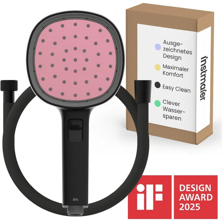 instmaier Handbrause Cleo, iF Design Award 2025, wassersparende Nebelfunktion, selbstreinigend, mit 1,5 m Brauseschlauch
