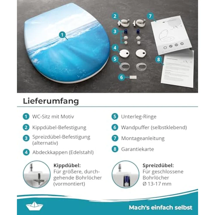 Calmwaters WC Sitz Motiv Meeresglanz, Duroplast mit Absenkautomatik, antibakteriell, oval, 250 kg Tragkraft – Bild 8