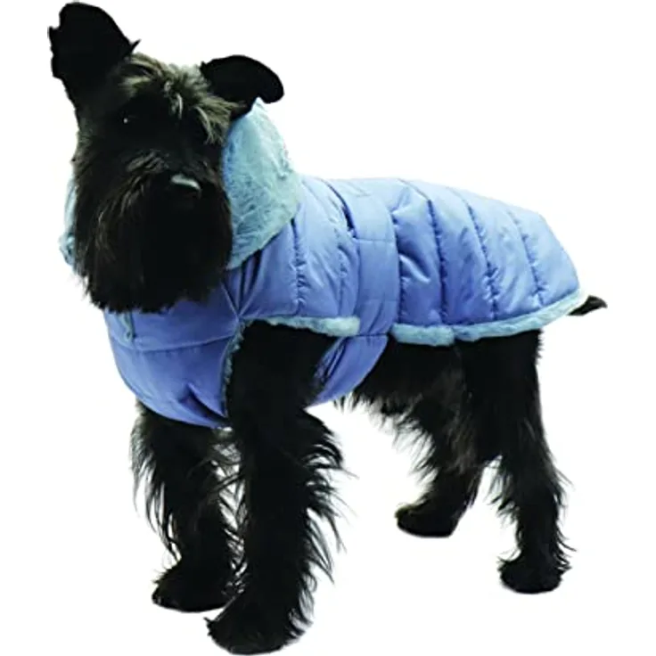 Fashion Dog Hunde-Steppmantel mit Kunstpelz-Futter - Azzurro - 30 cm