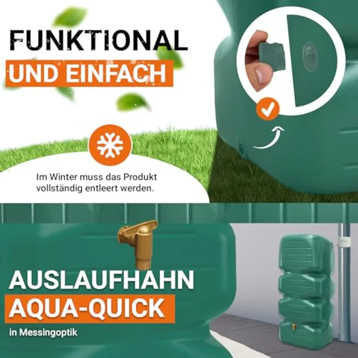 GARANTIA Regentonne CUBUS Komplett-Set 1000 L, dunkelgrün, mit Auslaufhahn und Fallrohrfilter, 1000 l – Bild 5