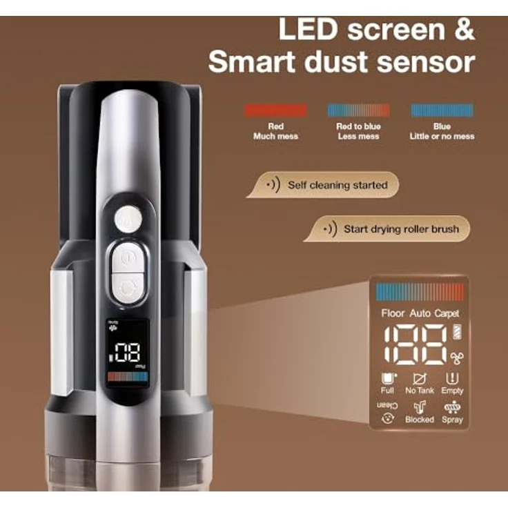 Jimmy PW11 Nass- und Trockensauger, 400W, 20 kPa Saugleistung, kabellos mit Heißlufttrocknung, Staubsensor, Selbstreinigung und LED-Bildschirm – Bild 4