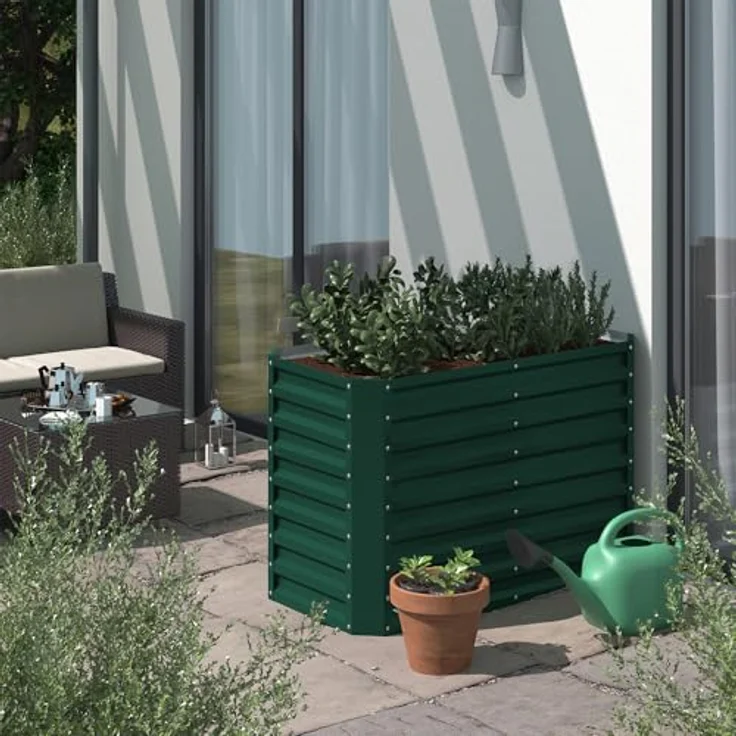 ok-Living Hochbeet Kräuterbeet Gemüsebeet rechteckig 120x60x80cm, grün, verzinkter Stahl für optimale Pflanzenbedingungen – Bild 5