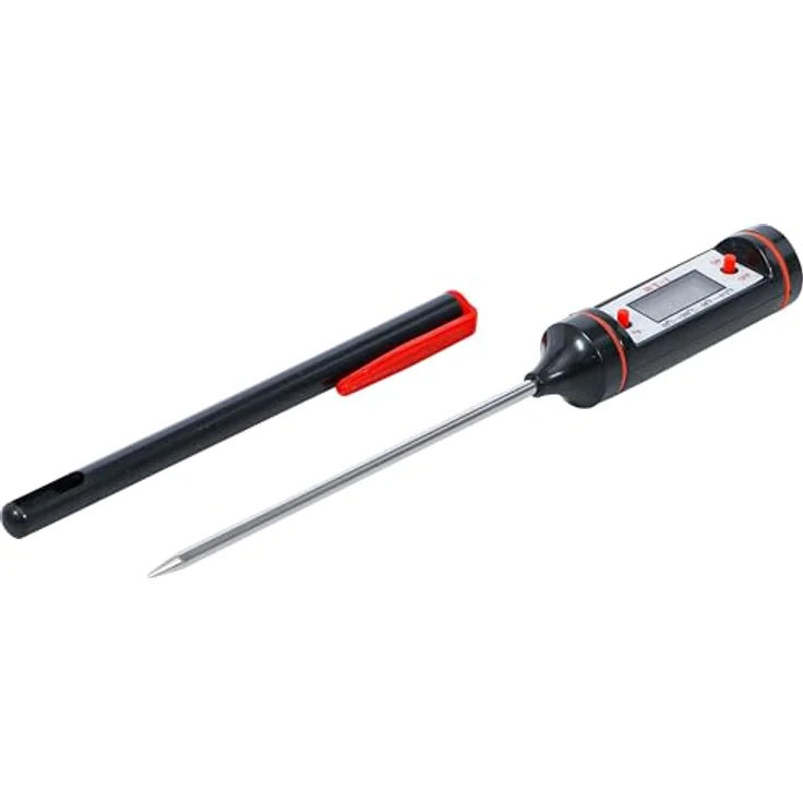 BGS TECHNIC Digital-Thermometer mit Edelstahl-Messsonde, Temperaturbereich -50 °C bis +300 °C, automatischer Abschaltung, Temperaturspeicher, Taschenclip – Bild 1