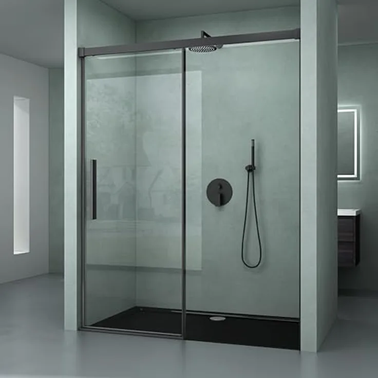 Mai & Mai Teramo12K Duschtür Nischentür 120x195cm Schwarz, Schiebetür aus 6mm ESG-Sicherheitsglas mit Soft-Close-Mechanismus und NANO-Beschichtung